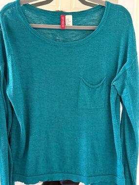 Divided Teal Scoop Neck Lightweight Pocket Sweater - Women